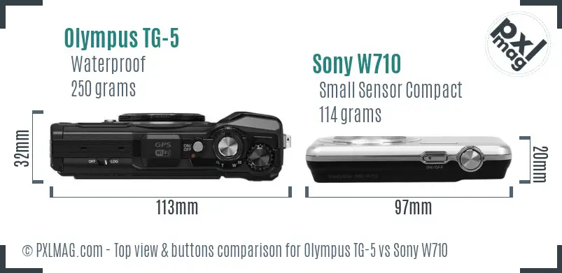 Olympus TG-5 vs Sony W710 top view buttons comparison
