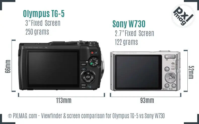 Olympus TG-5 vs Sony W730 Screen and Viewfinder comparison