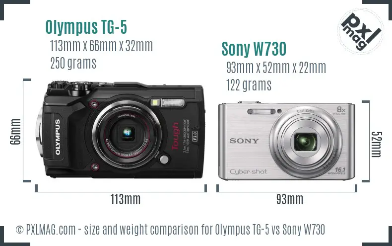 Olympus TG-5 vs Sony W730 size comparison