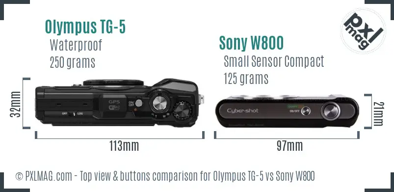 Olympus TG-5 vs Sony W800 top view buttons comparison