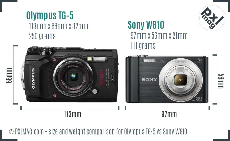 Olympus TG-5 vs Sony W810 size comparison