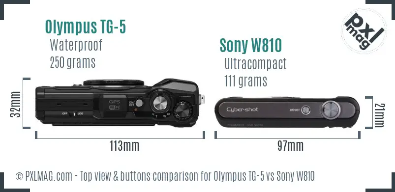 Olympus TG-5 vs Sony W810 top view buttons comparison