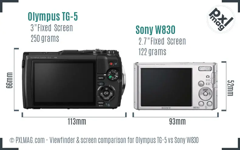 Olympus TG-5 vs Sony W830 Screen and Viewfinder comparison