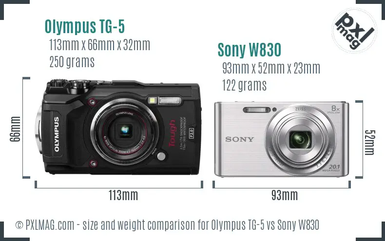 Olympus TG-5 vs Sony W830 size comparison