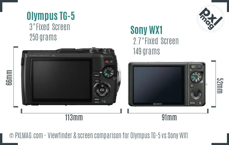 Olympus TG-5 vs Sony WX1 Screen and Viewfinder comparison