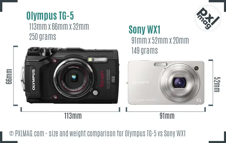 Olympus TG-5 vs Sony WX1 size comparison