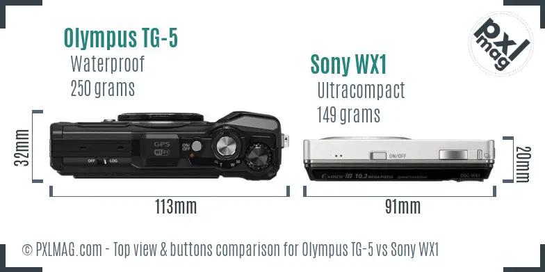Olympus TG-5 vs Sony WX1 top view buttons comparison