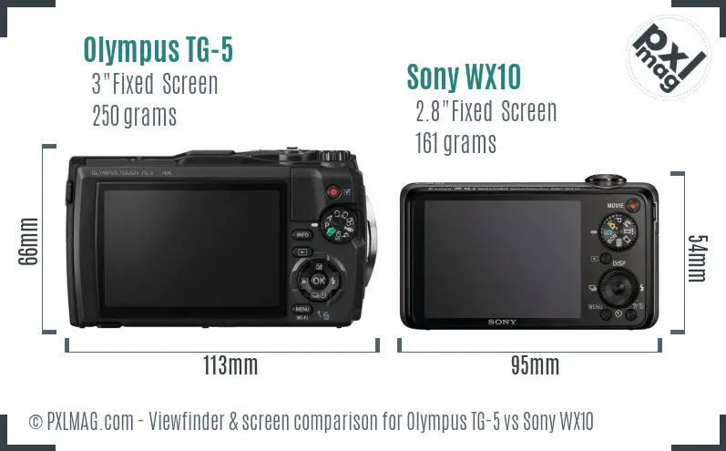 Olympus TG-5 vs Sony WX10 Screen and Viewfinder comparison