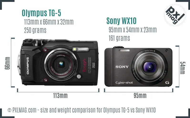 Olympus TG-5 vs Sony WX10 size comparison