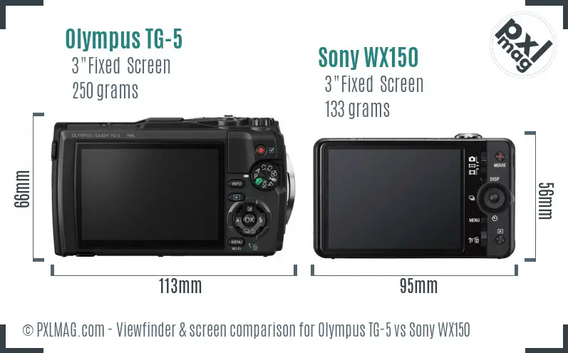 Olympus TG-5 vs Sony WX150 Screen and Viewfinder comparison