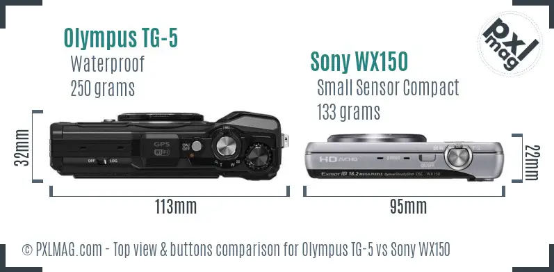 Olympus TG-5 vs Sony WX150 top view buttons comparison