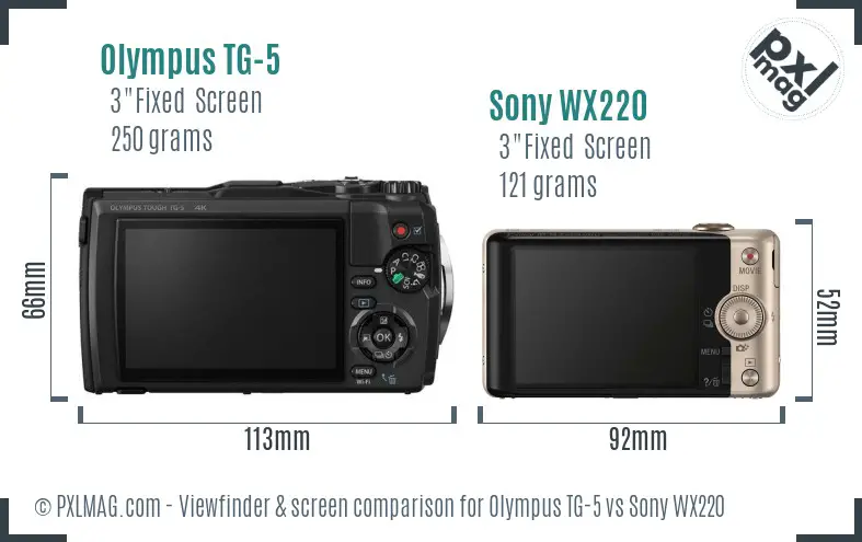 Olympus TG-5 vs Sony WX220 Screen and Viewfinder comparison