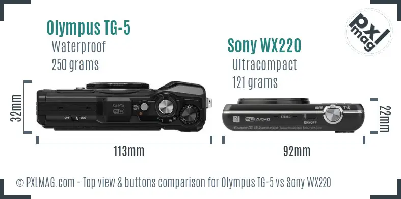Olympus TG-5 vs Sony WX220 top view buttons comparison