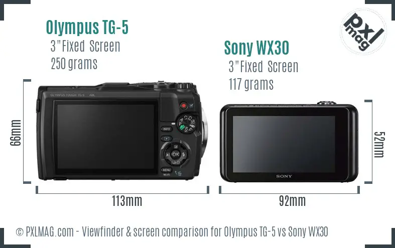 Olympus TG-5 vs Sony WX30 Screen and Viewfinder comparison