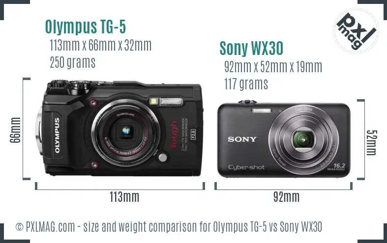 Olympus TG-5 vs Sony WX30 size comparison