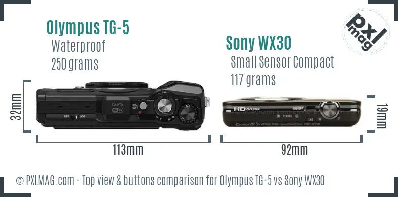 Olympus TG-5 vs Sony WX30 top view buttons comparison