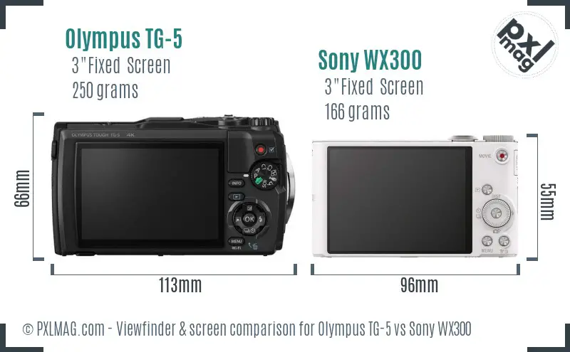 Olympus TG-5 vs Sony WX300 Screen and Viewfinder comparison