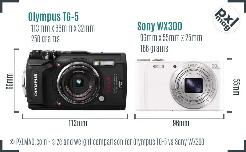 Olympus TG-5 vs Sony WX300 size comparison