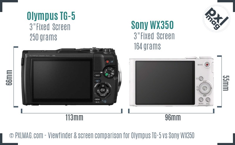 Olympus TG-5 vs Sony WX350 Screen and Viewfinder comparison