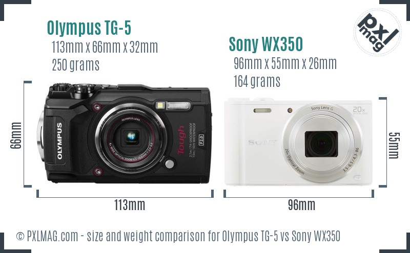 Olympus TG-5 vs Sony WX350 size comparison