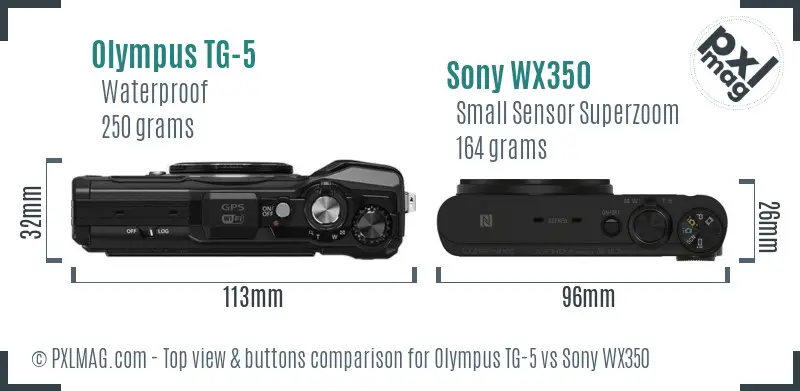 Olympus TG-5 vs Sony WX350 top view buttons comparison