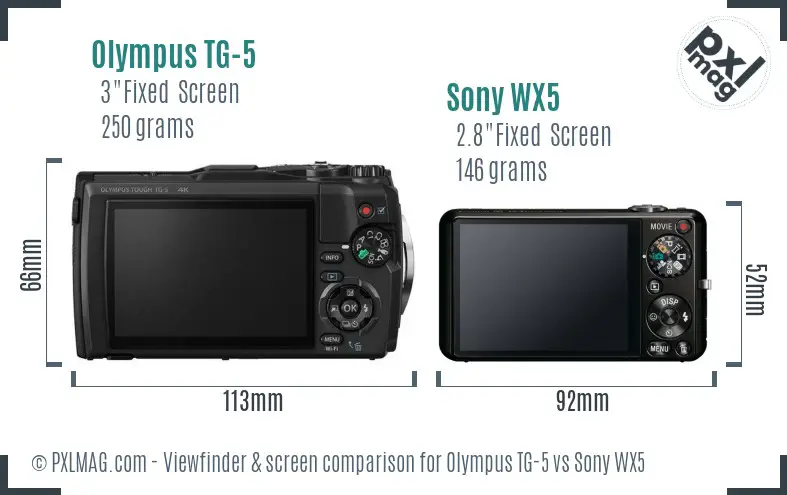 Olympus TG-5 vs Sony WX5 Screen and Viewfinder comparison