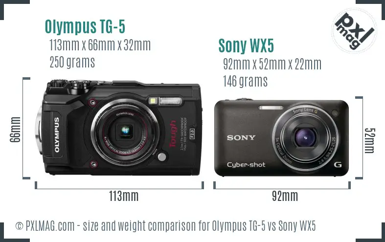 Olympus TG-5 vs Sony WX5 size comparison