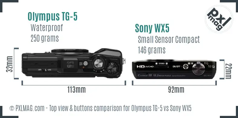 Olympus TG-5 vs Sony WX5 top view buttons comparison
