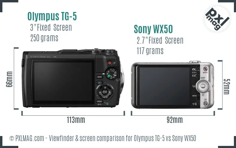 Olympus TG-5 vs Sony WX50 Screen and Viewfinder comparison