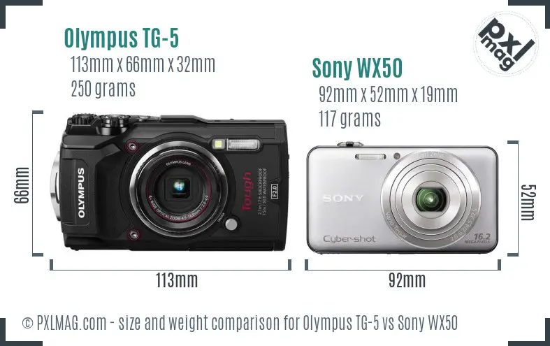 Olympus TG-5 vs Sony WX50 size comparison