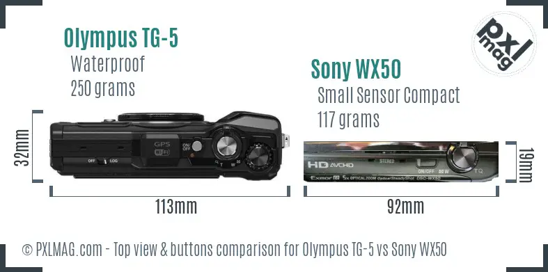 Olympus TG-5 vs Sony WX50 top view buttons comparison
