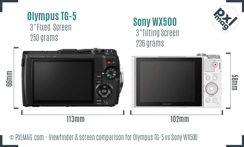 Olympus TG-5 vs Sony WX500 Screen and Viewfinder comparison