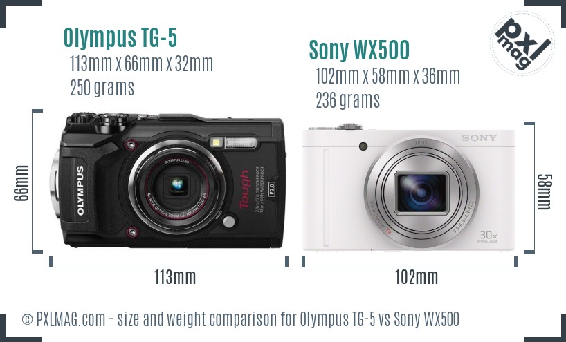 Olympus TG-5 vs Sony WX500 size comparison