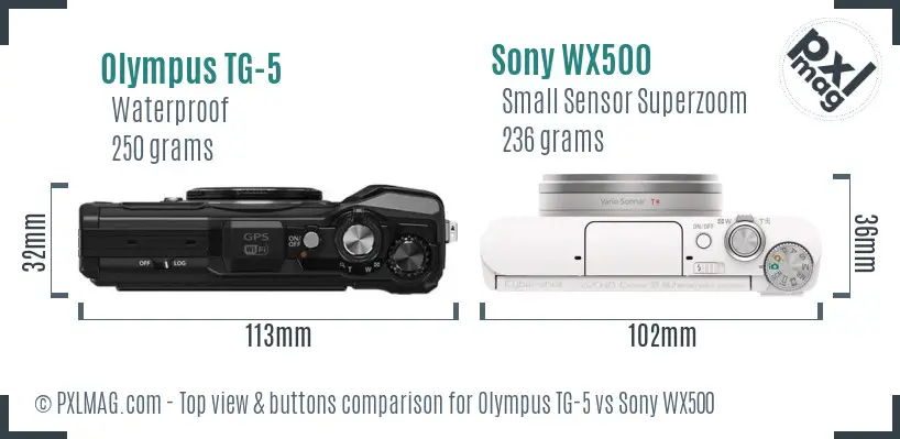 Olympus TG-5 vs Sony WX500 top view buttons comparison
