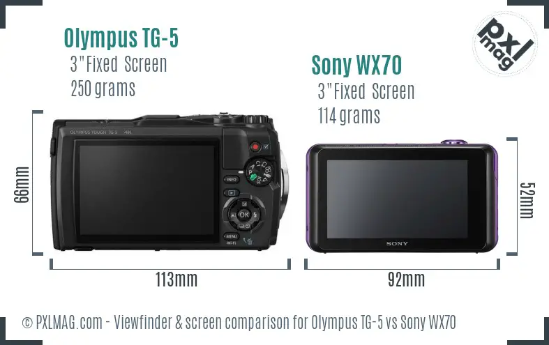 Olympus TG-5 vs Sony WX70 Screen and Viewfinder comparison