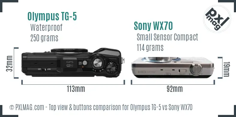 Olympus TG-5 vs Sony WX70 top view buttons comparison