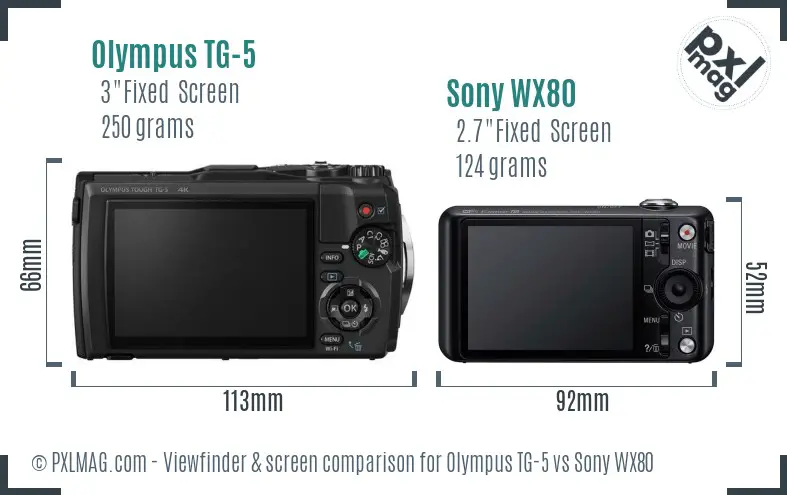 Olympus TG-5 vs Sony WX80 Screen and Viewfinder comparison