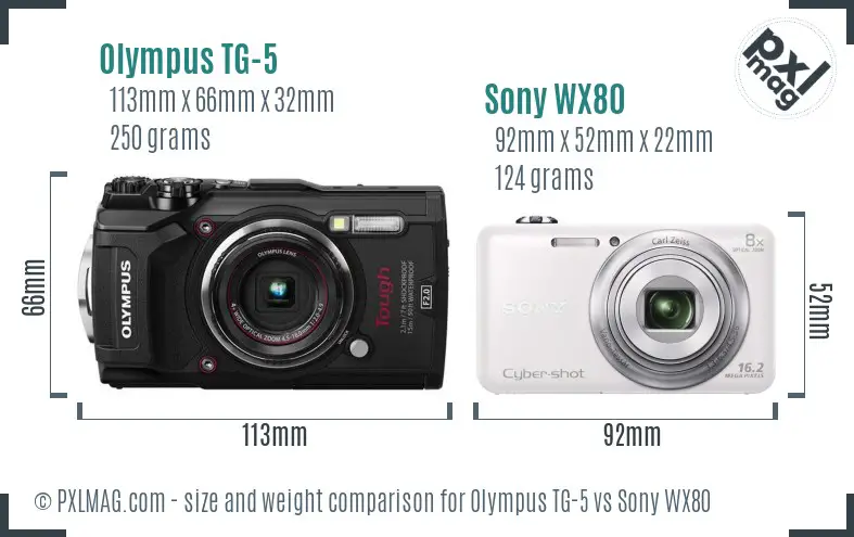 Olympus TG-5 vs Sony WX80 size comparison