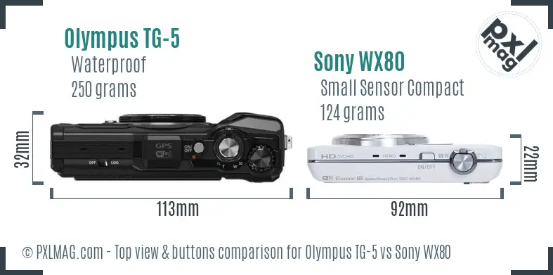 Olympus TG-5 vs Sony WX80 top view buttons comparison