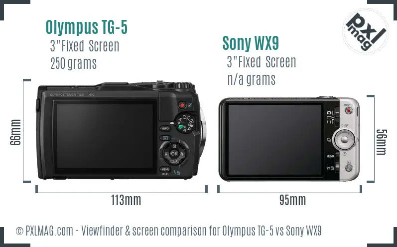 Olympus TG-5 vs Sony WX9 Screen and Viewfinder comparison