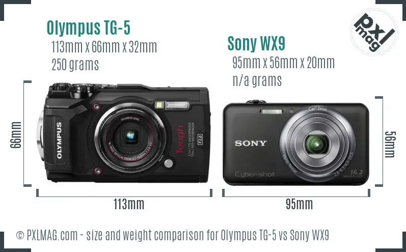 Olympus TG-5 vs Sony WX9 size comparison