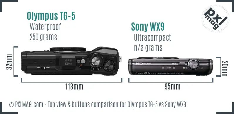 Olympus TG-5 vs Sony WX9 top view buttons comparison