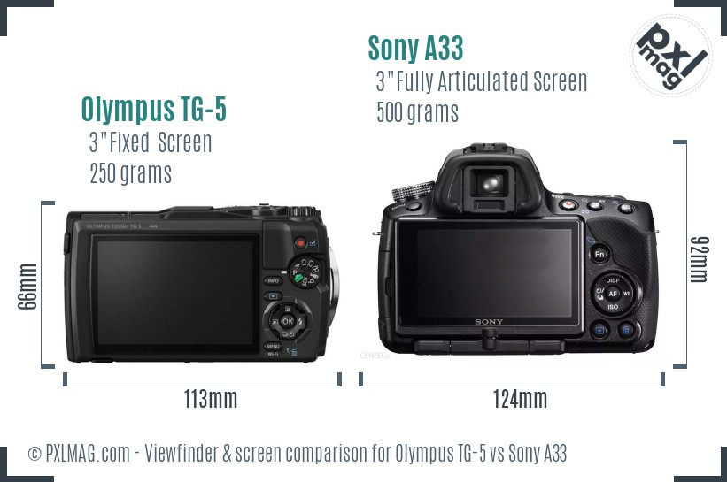 Olympus TG-5 vs Sony A33 Screen and Viewfinder comparison