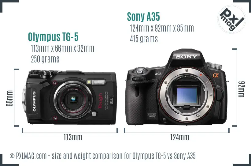 Olympus TG-5 vs Sony A35 size comparison