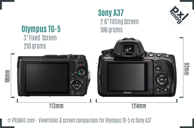 Olympus TG-5 vs Sony A37 Screen and Viewfinder comparison