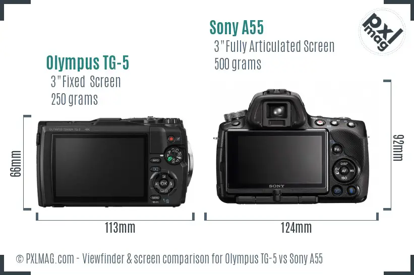 Olympus TG-5 vs Sony A55 Screen and Viewfinder comparison