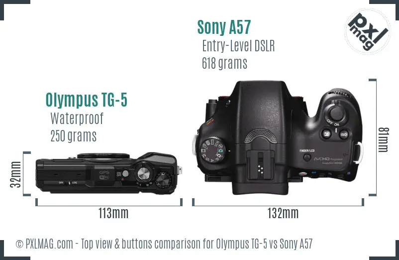 Olympus TG-5 vs Sony A57 top view buttons comparison