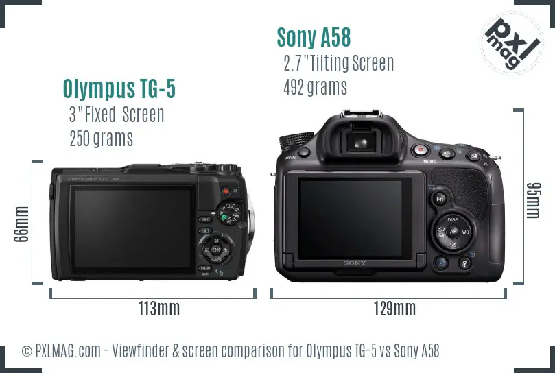 Olympus TG-5 vs Sony A58 Screen and Viewfinder comparison