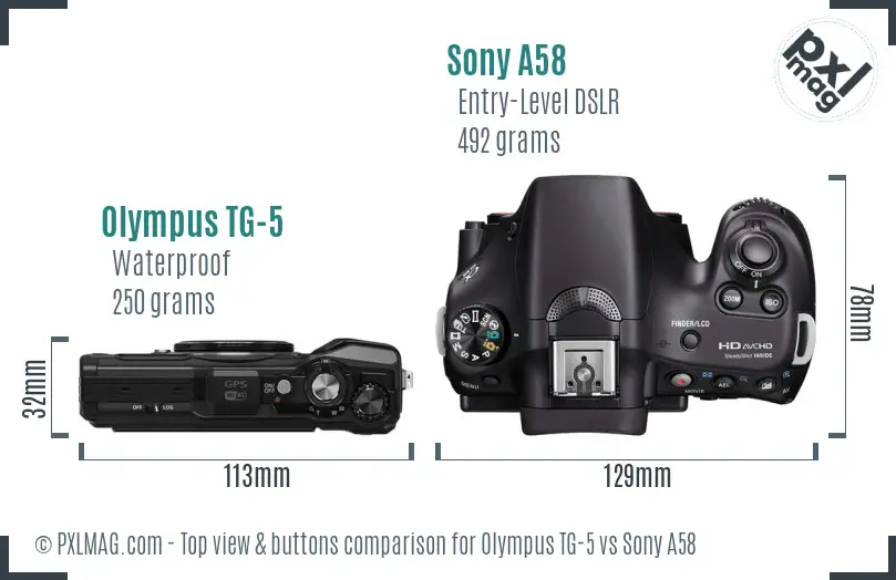 Olympus TG-5 vs Sony A58 top view buttons comparison