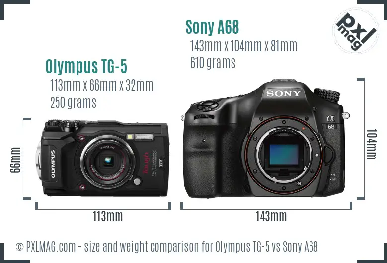 Olympus TG-5 vs Sony A68 size comparison